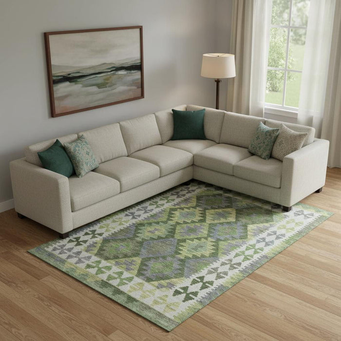10' X 14' Tribal Washable Area Rug With UV Protection (707953) - Olive Green / Ivory