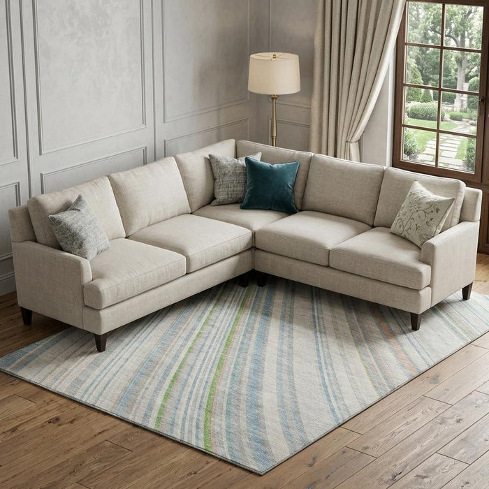 10' X 14' Striped Washable Area Rug With UV Protection (677489) - Ivory / Green / Beige
