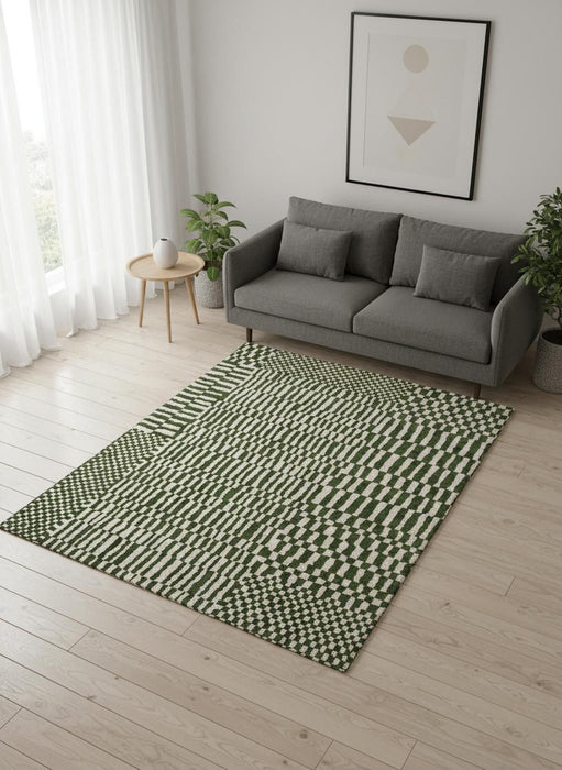 8' Geometric Berber Washable Round Rug With UV Protection (610096) - Green / Beige