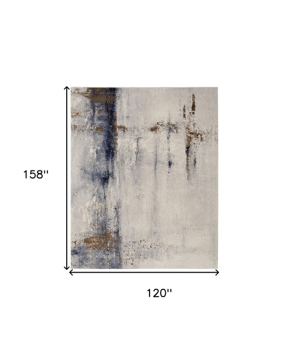 10' x 13' Abstract Power Loom Area Rug - Ivory Blue And Brown