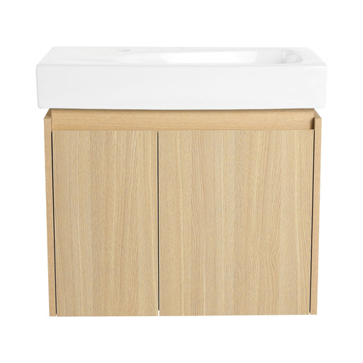 Modern Giga bathroom vanity with ceramic basin, wall-mounted floating sink, and storage cabinet in sleek style.