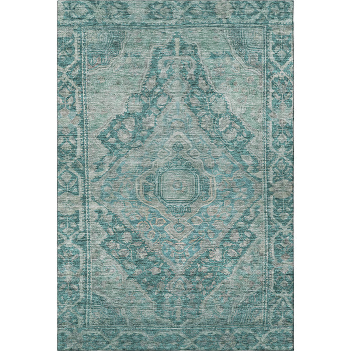 10' X 14' Oriental Washable Area Rug With UV Protection (700559) - Teal / Gray