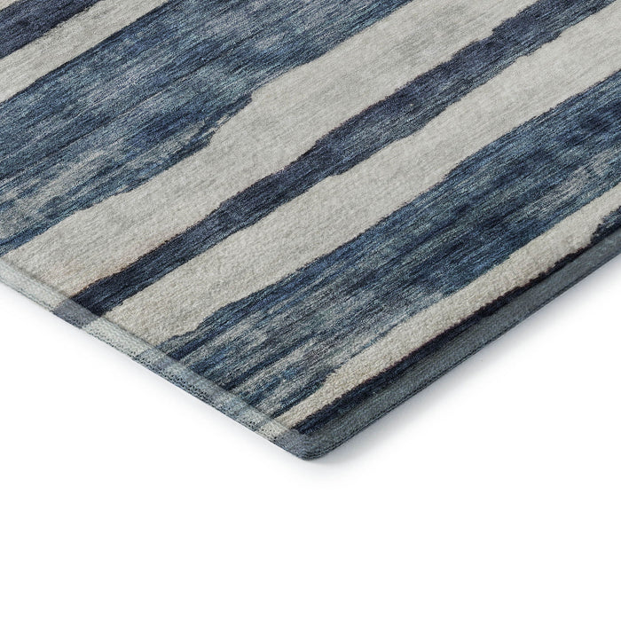 10' X 14' Striped Washable Area Rug With UV Protection (688267) - Denim Blue / Ivory