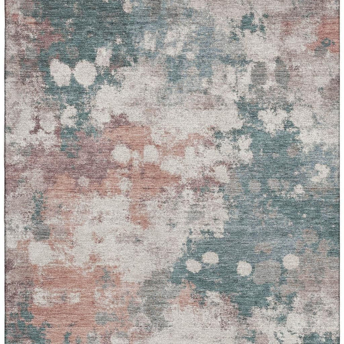 10' X 14' Abstract Washable Area Rug With UV Protection (718358) - Coral / Teal