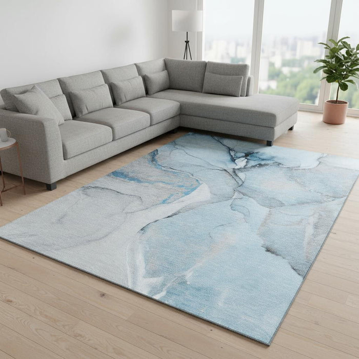 8' X 10' Abstract Washable Area Rug With UV Protection (646820) - Blue / Gray / Ivory