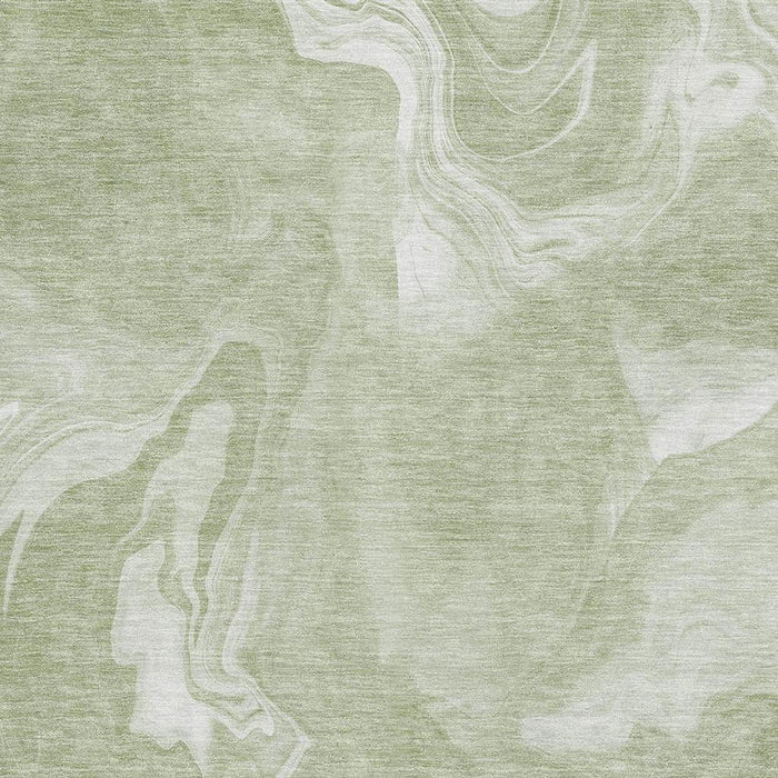 9' X 12' Abstract Washable Area Rug Polyester With UV Protection - Artichoke Green And Ivory