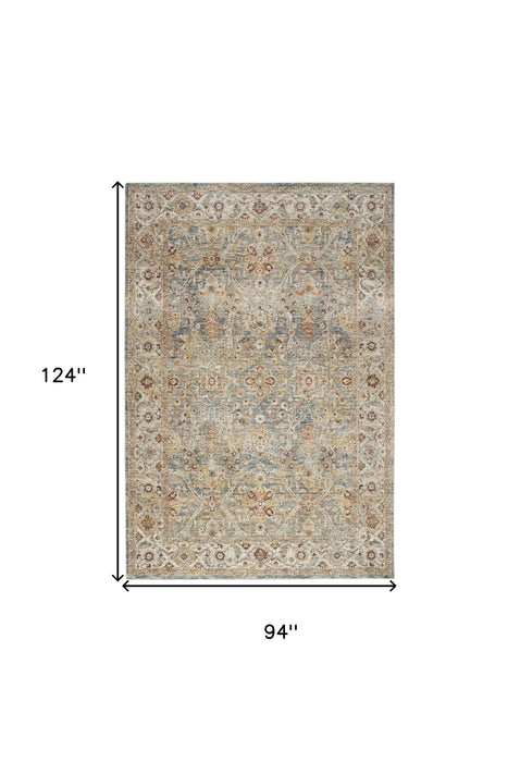 8' X 10' Floral Medallion Distressed Area Rug (550757) - Ivory / Blue