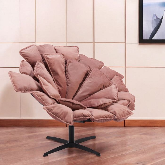 42" Velvet And Upholstered Swivel Side Chair - Pink / Black