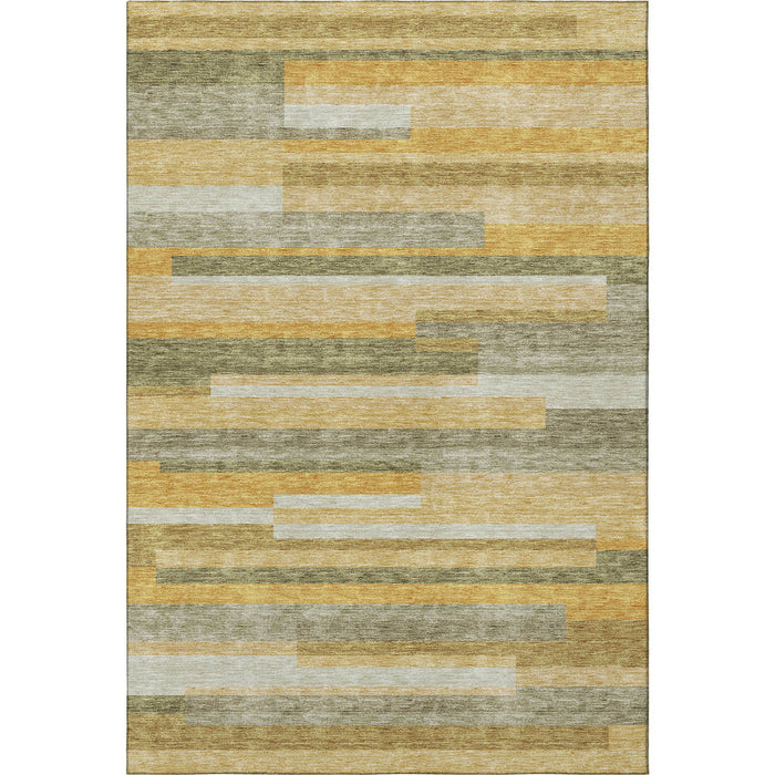 10' X 14' Striped Washable Area Rug With UV Protection (675780) - Amber / Ivory / Gray
