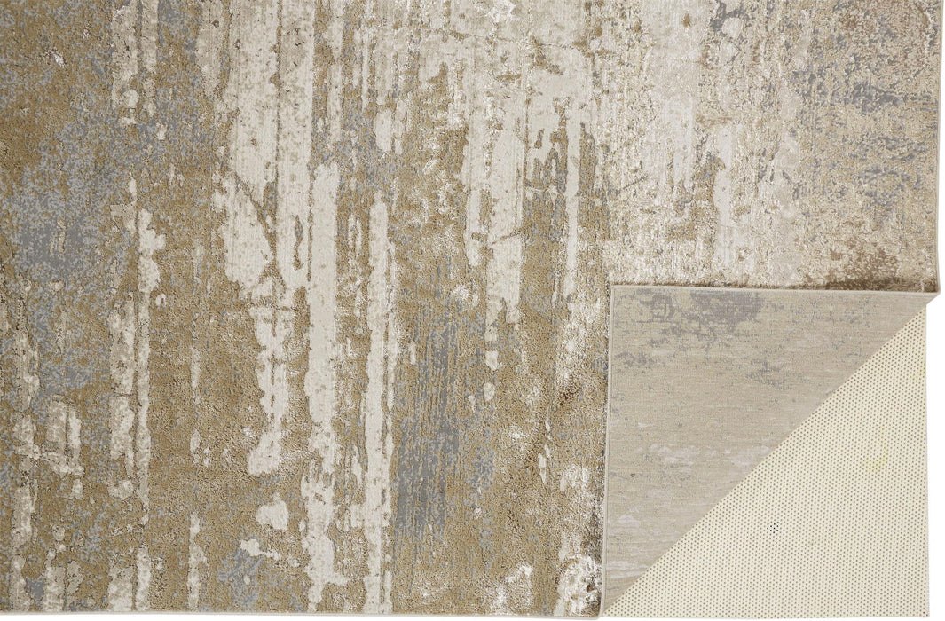 6.6' x 9.5' Abstract Stain Resistant Area Rug - Ivory Gold And Gray
