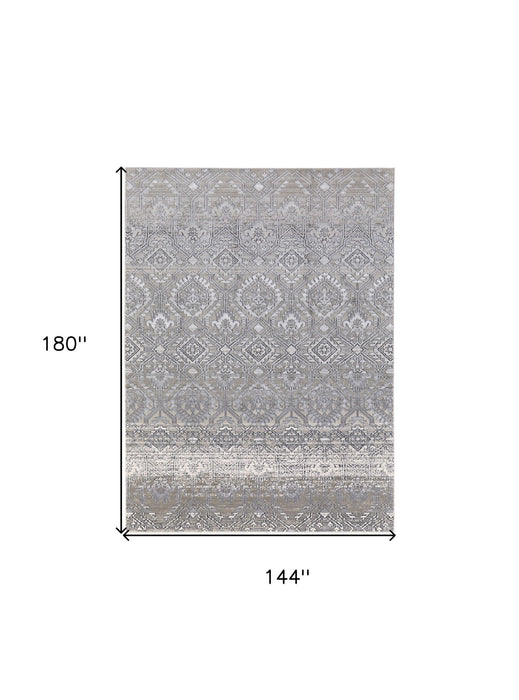12' x 15' Abstract Power Loom Worn Faded Area Rug - Black And Silver