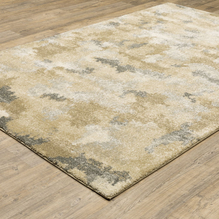 6' x 9' Abstract Power Loom Stain Resistant Area Rug - Beige Gray And Gold