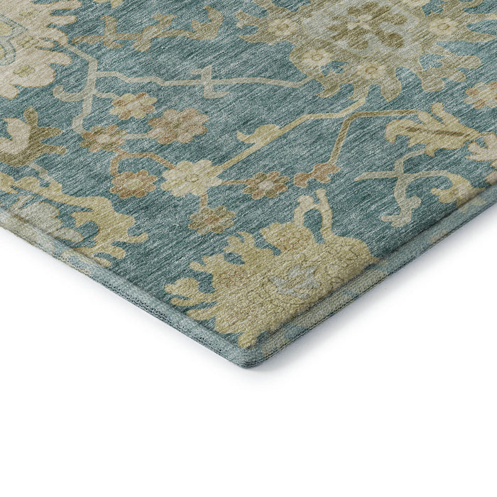 10' X 14' Floral Medallion Washable Area Rug With UV Protection (686879) - Teal / Beige / Copper
