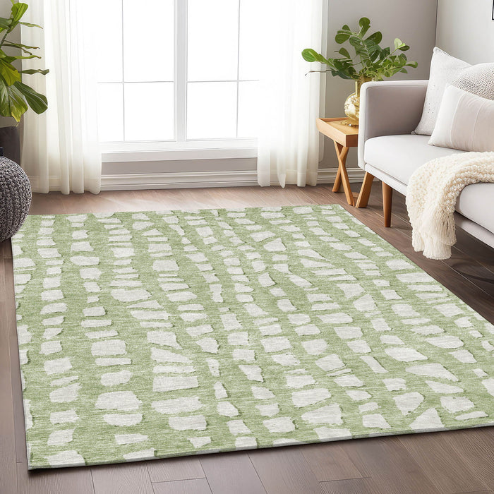 10' X 14' Cobblestone Washable Area Rug With UV Protection - Artichoke Green And Ivory