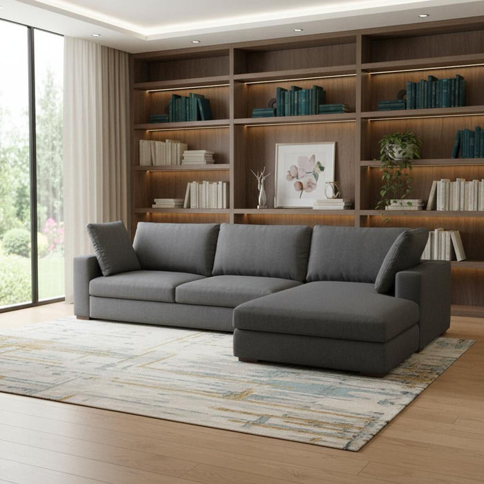 Modern Fabric Sofa With Brown Legs - Gray