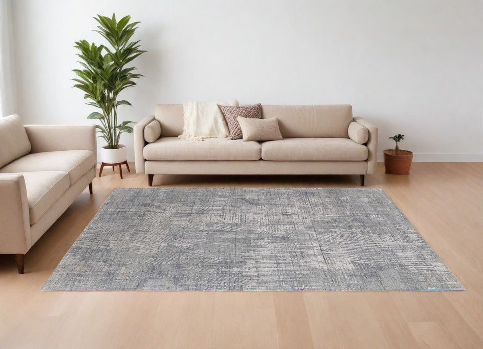 8' x 10' Abstract Hand Woven Worn Faded Wool Blend Area Rug - Gray And Silver