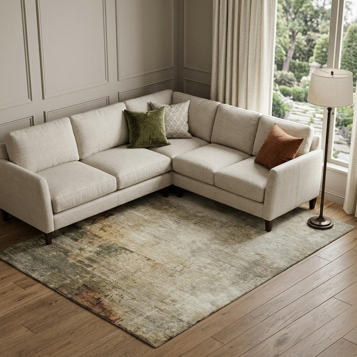 10' X 14' Abstract Washable Area Rug With UV Protection (688279) - Linen / Ivory / Copper