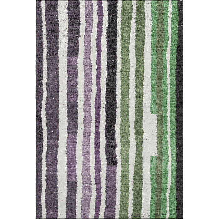 10' X 14' Striped Washable Area Rug With UV Protection (709504) - Purple / Green / Ivory