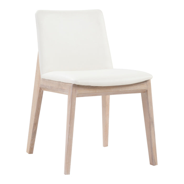 Upholstered Faux Leather Dining Side Chairs (Set of 2) - White / Natural