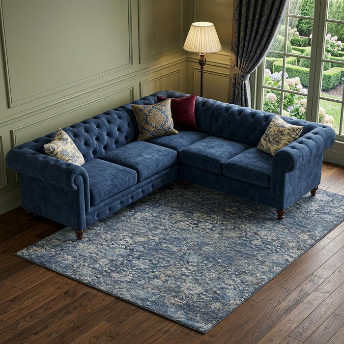 9' X 12' Floral Medallion Distressed Washable Area Rug With UV Protection (644221) - Blue / Gray