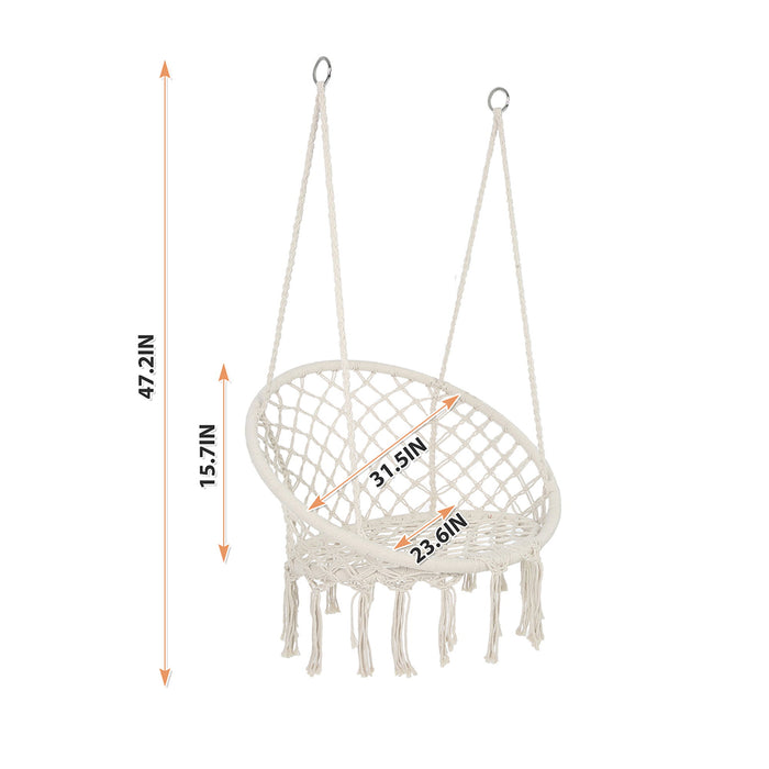 Giga macrame hanging hammock chair with rope design, suitable for indoor or outdoor use, featuring a cozy, woven seating area.