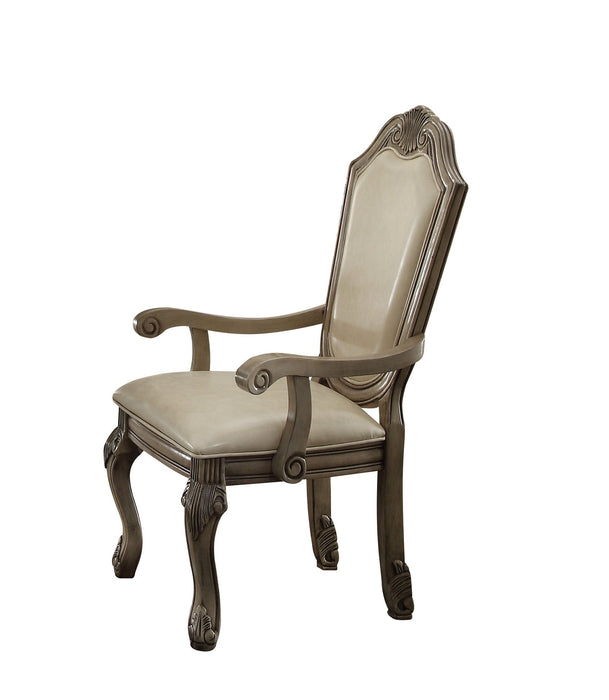 Upholstered Faux Leather Dining Arm Chairs (Set of 2) - Antiqued White