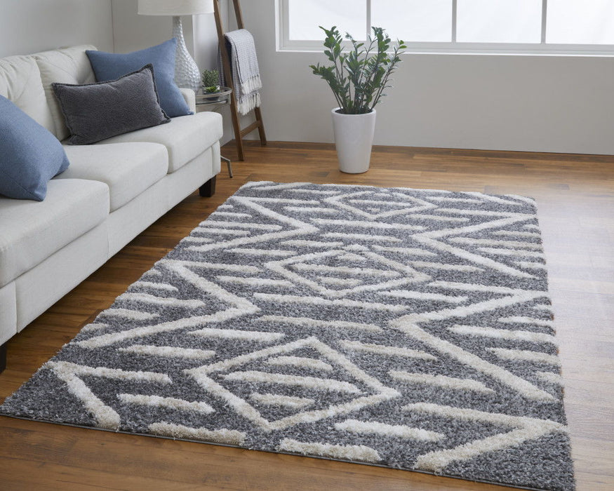 10' x 14' Geometric Power Loom Stain Resistant Area Rug - Gray And Ivory