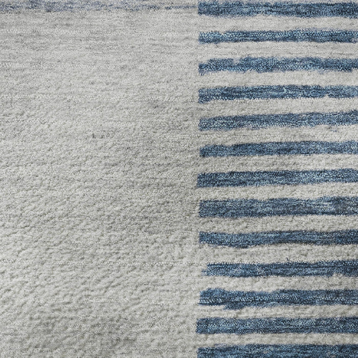 10' X 14' Geometric Washable Area Rug With UV Protection (710610) - Denim Blue / Ivory / Gray