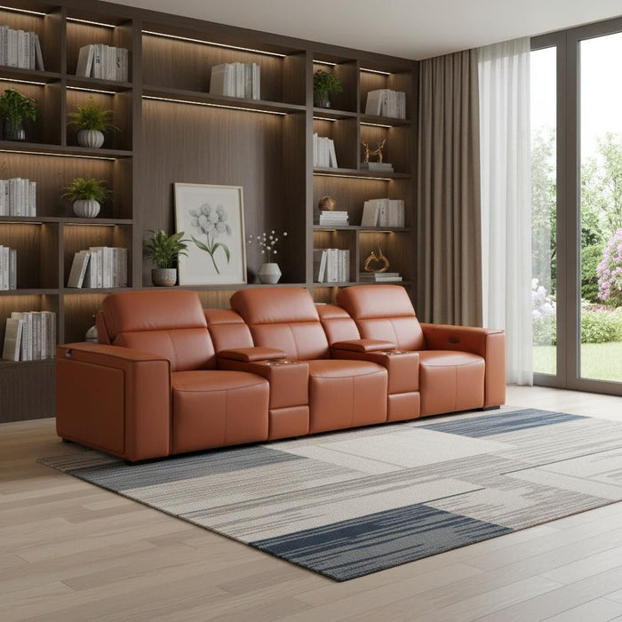 Top Grain Leather Reclining Metal USB Sofa (720395) - Camel
