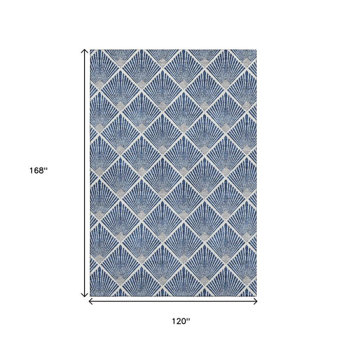 10' X 14' Abstract Geometric Washable Area Rug With UV Protection (672707) - Navy Blue / Ivory
