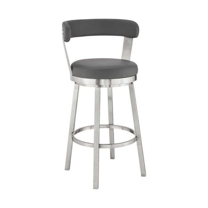26" Iron Swivel Backless Counter Height Bar Chair - Gray And Silver