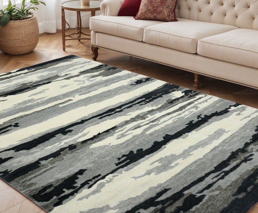 5' X 8' Wool Abstract Hand Tufted Area Rug - Dark Gray