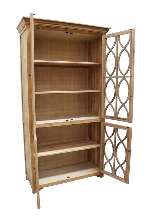 47" Solid Wood Carved Geometric Accent Cabinet With Four Doors - Natural