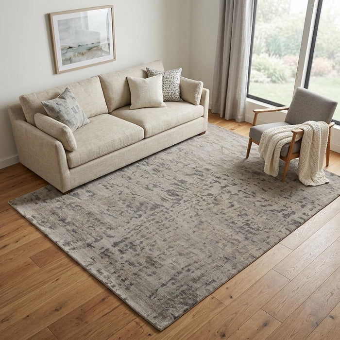 5' X 8' Wool Abstract Hand Knotted Area Rug (744200) - Ivory / Gray