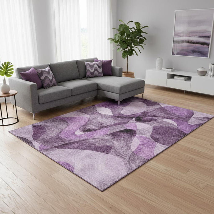 10' X 14' Abstract Washable Area Rug With UV Protection (648100) - Purple / Ivory