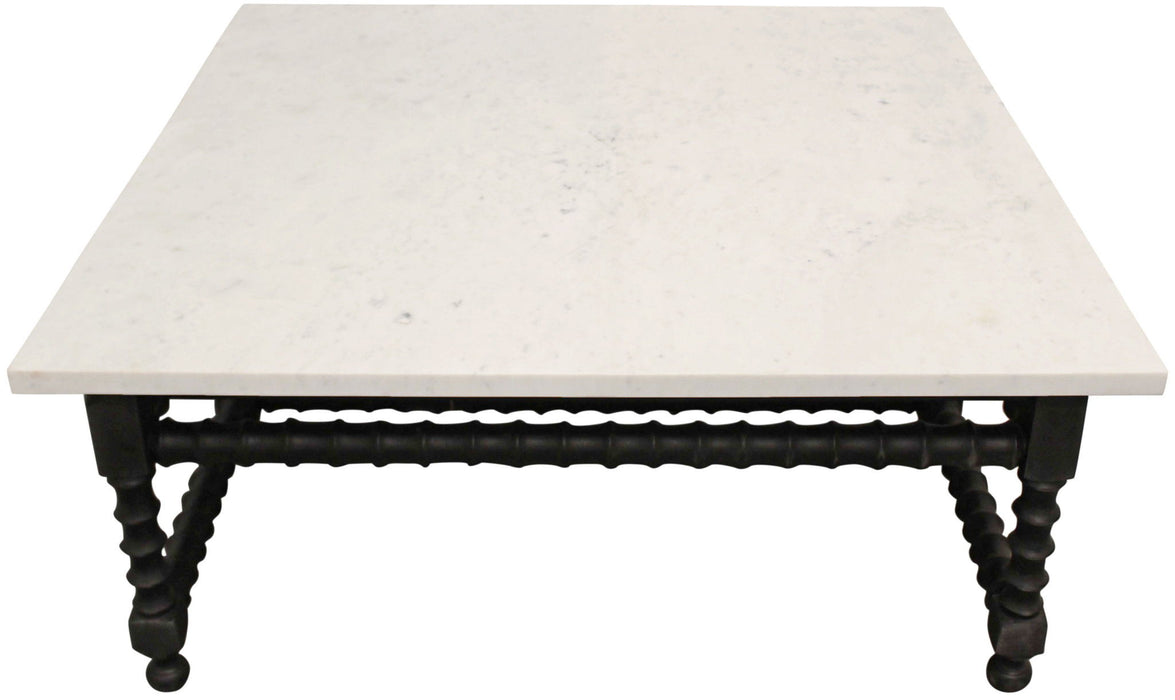 48" Genuine Marble And Solid Wood Square Coffee Table - Black And White