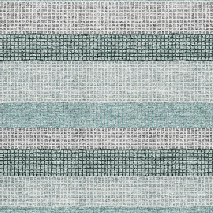 10' X 14' Striped Washable Area Rug With UV Protection (710795) - Teal / Ivory / Gray