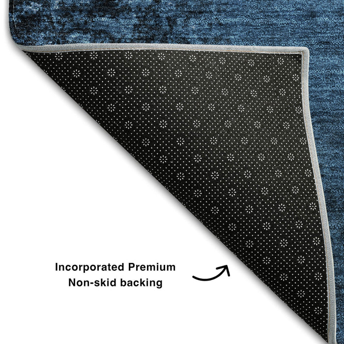 9' X 12' Abstract Washable Area Rug With UV Protection (648819) - Navy Blue / Gray