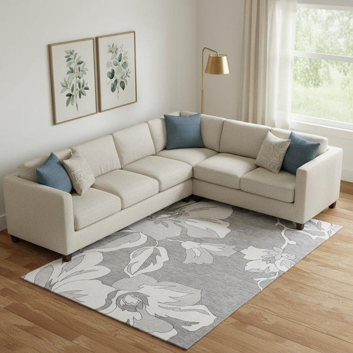 10' X 14' Floral Washable Area Rug With UV Protection (667981) - Gray / Silver