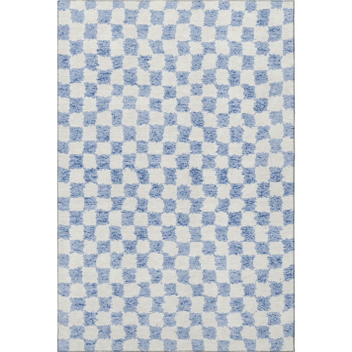 10' X 14' Geometric Washable Area Rug With UV Protection (709420) - Sky Blue / Ivory