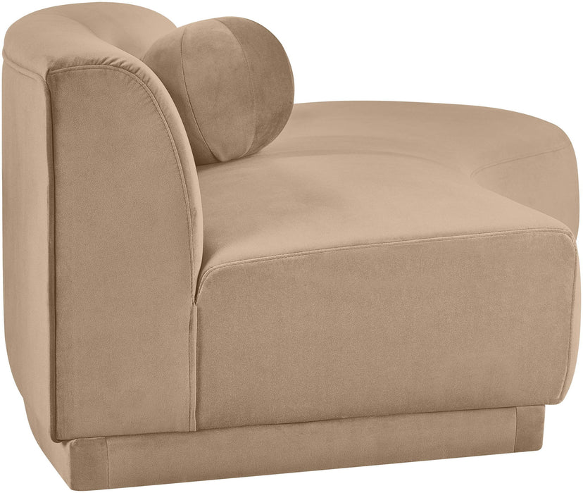 Meridian Furniture Avra 86-inch velvet upholstered stationary sofa with plush cushions and sleek design.