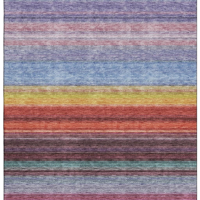 10' X 14' Striped Washable Area Rug With UV Protection (677309) - Lavender / Red / Orange