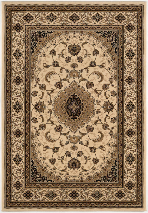 8' x 11' Floral Medallion Power Loom Area Rug - Beige And Black