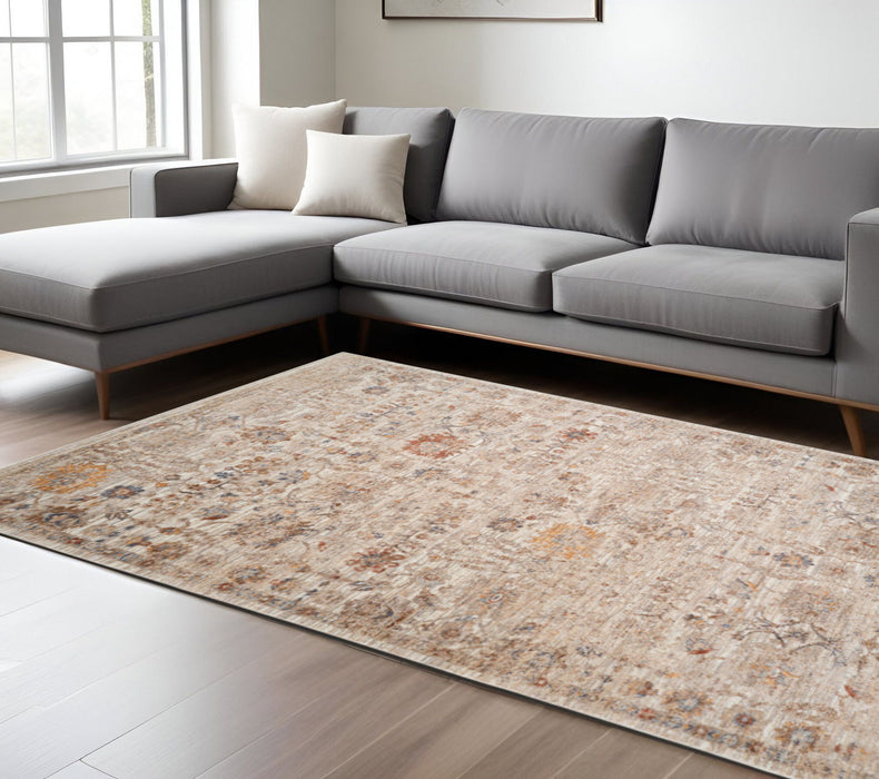 9' X 12' Floral Medallion Area Rug With Fringe - Ivory And Brown