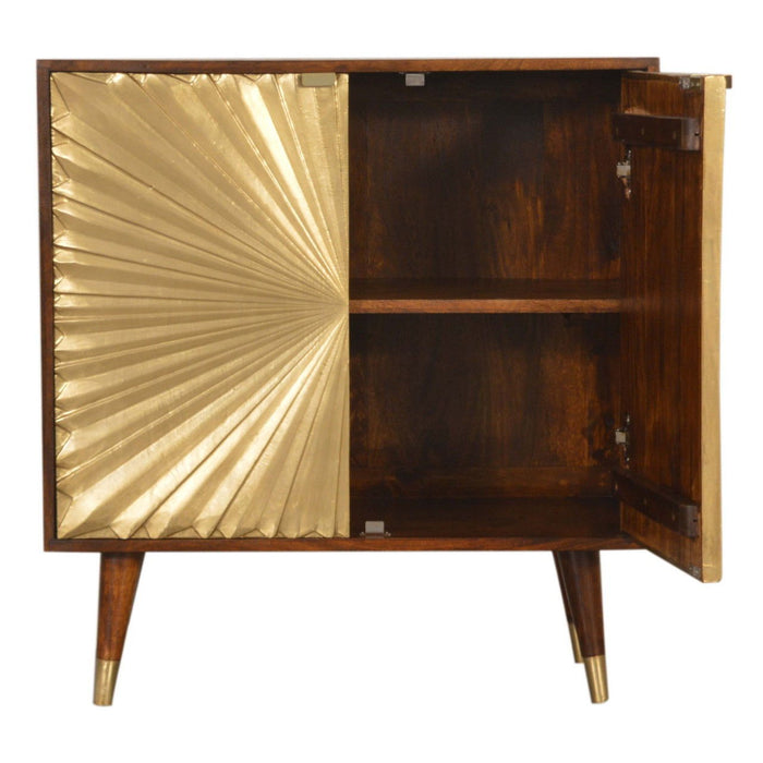 32" Solid Wood Textured Door Accent Cabinet With Two Doors - Chestnut / Gold