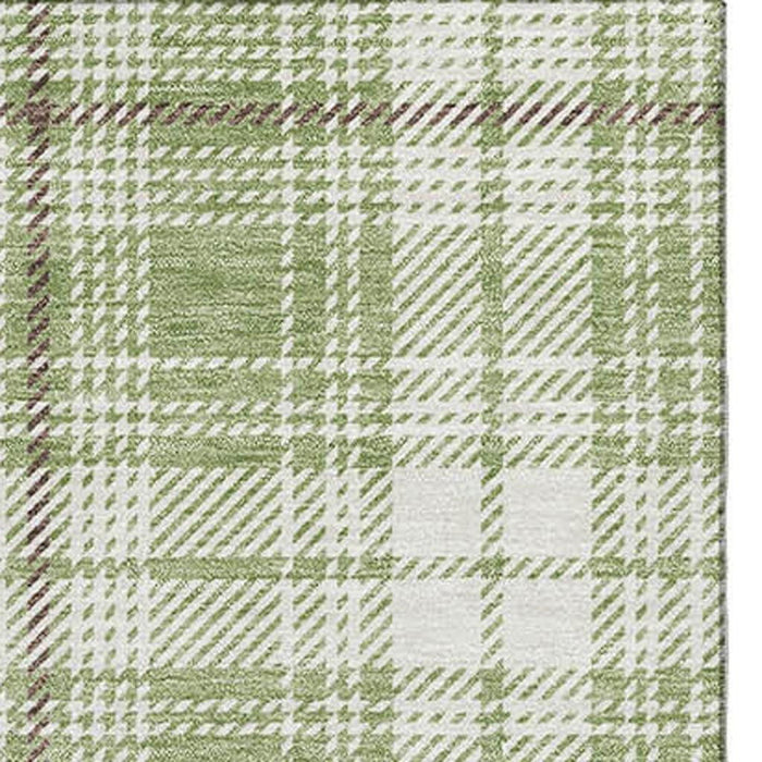 10' X 14' Plaid Washable Area Rug With UV Protection (678203) - Artichoke Green / Ivory