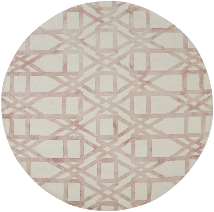 10' Wool Geometric Hand Tufted Round Rug - Pink And Ivory