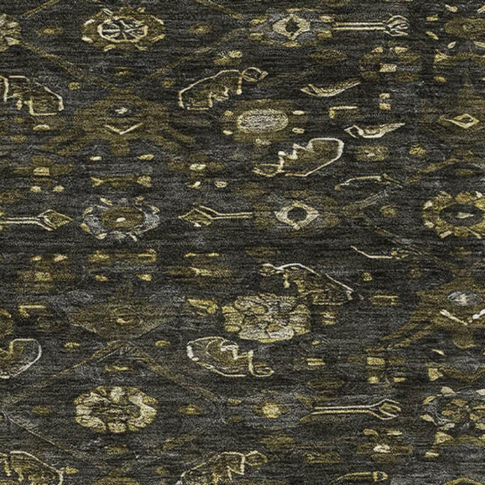 10' X 14' Floral Washable Area Rug With UV Protection (691788) - Charcoal / Olive Green / Silver
