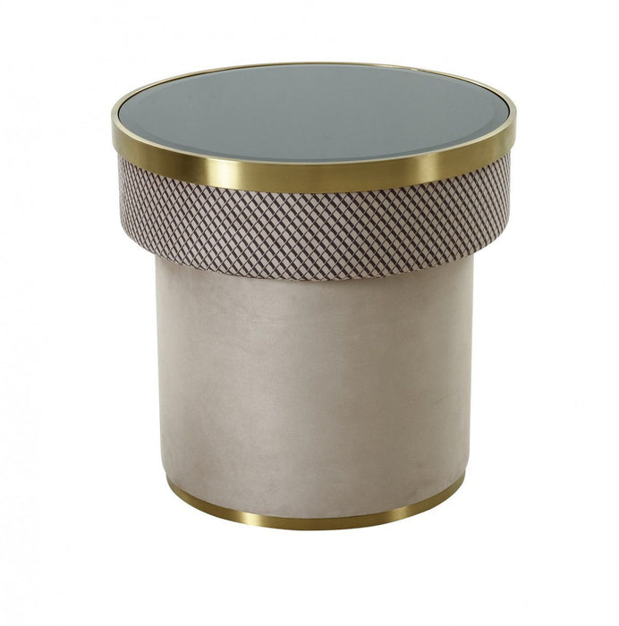 Round End Table - Gold And Light Gray
