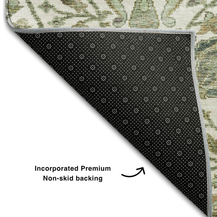 10' X 14' Floral Washable Area Rug With UV Protection (684028) - Ivory / Fern Green / Beige